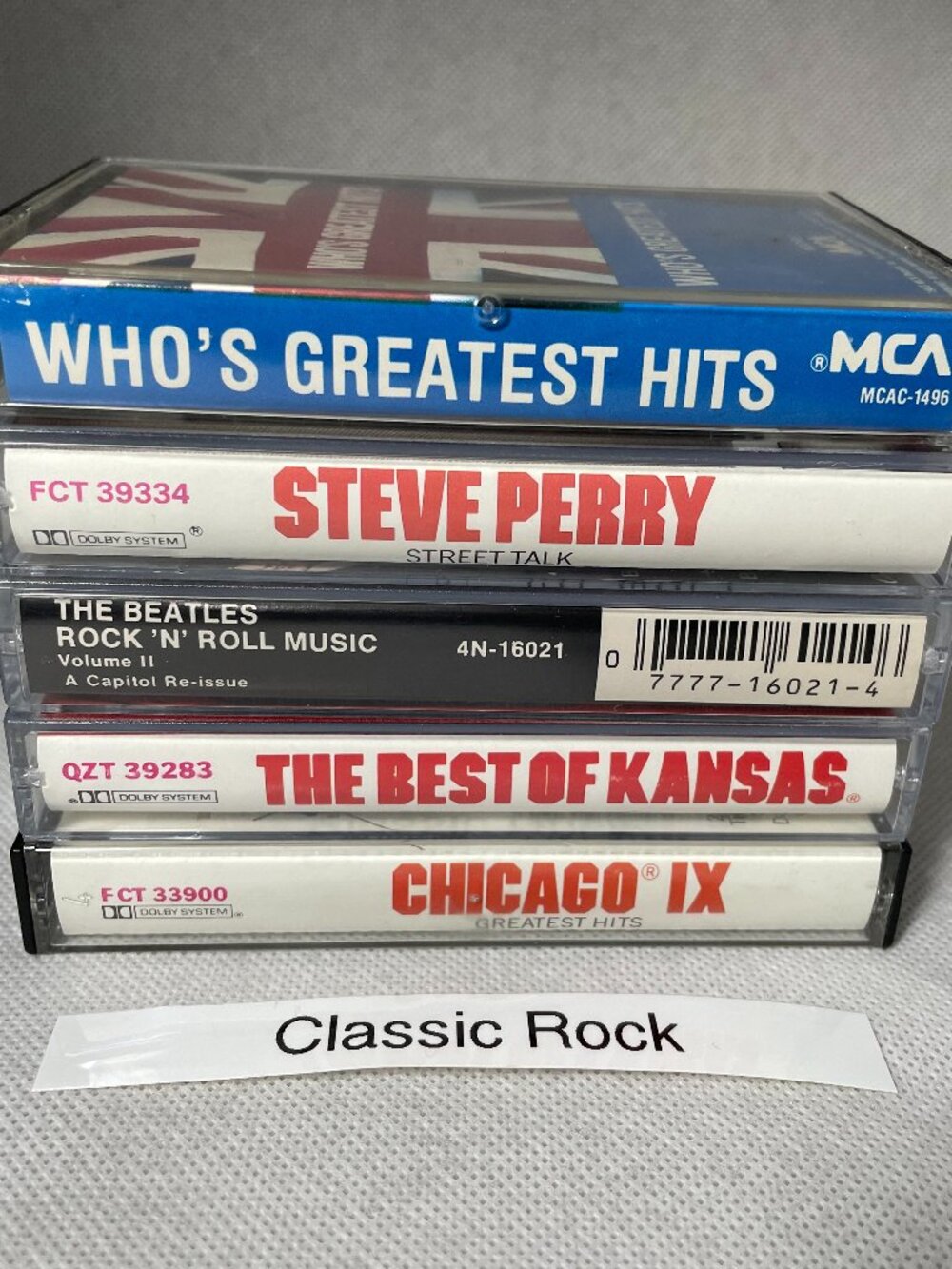 Classic Rock Cassette Lot VG Tested New Cases w/ J‑Cards (5 Tapes) Who Beatles